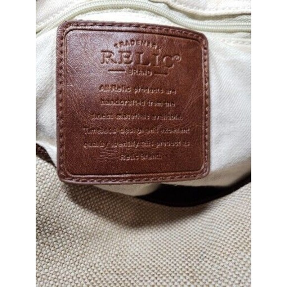 Relic Shoulder Bag Beige Fabric Chocolate Brown Faux Leather Trim - Picture 6 of 7